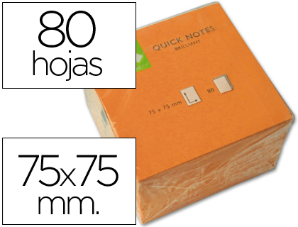 Block notas adhesivas 75x75mm Naranja neon 80h Qconnect